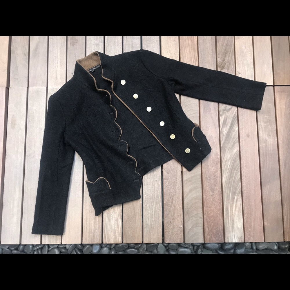 JENNE MAAC 100% Wool Black Brown Button Up Jacket